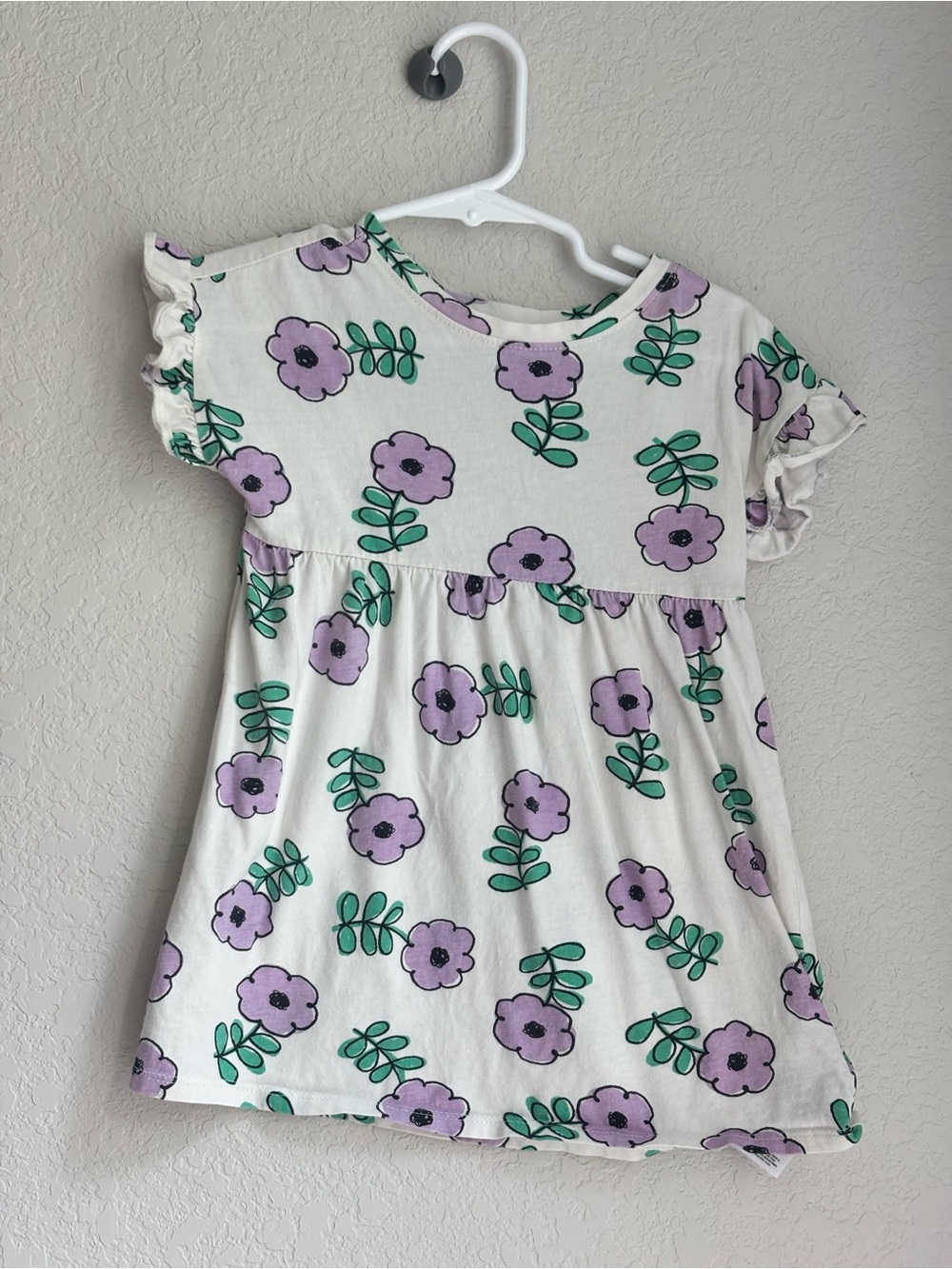 Old Navy White Dress with Lavender Floral Print and Green Leaves